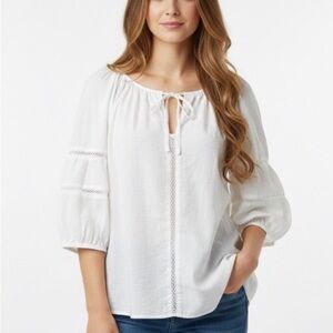 Abercrombie & Fitch Women's Off White 70s Bohemian Peasant Blouse, size M